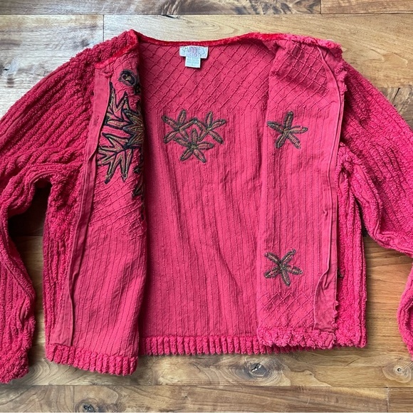 Vintage Red Chenille Button Front Embroidered Jacket - Picture 4 of 11